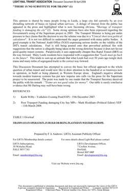 Discussion Document 58 April 2008 "THERE 1S NO SUBSTITUTE for TRAMS" (1)