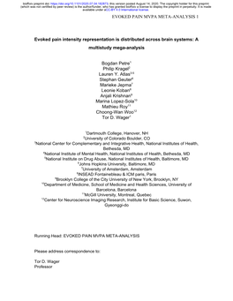 Evoked Pain Intensity Representation Is Distributed Across Brain Systems: a ​ ​ Multistudy Mega-Analysis