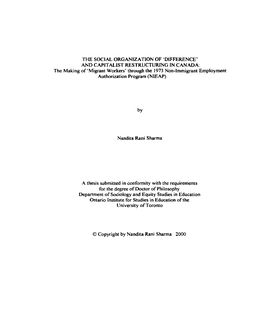 Migrant Workers' Through the 1973 Non-Immigrant Ernployment Authorization Program (NIEAP)