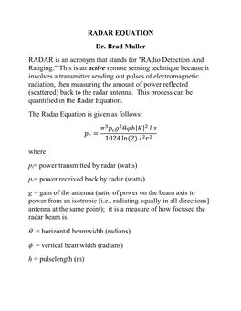 The Radar Equation