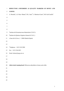 1 Difructose Anhydrides As Quality Markers of Honey And