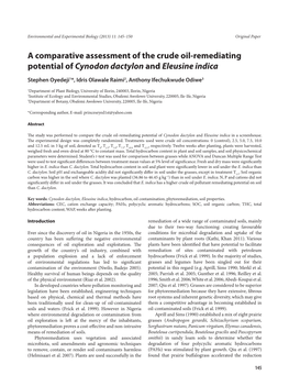 A Comparative Assessment of the Crude Oil-Remediating Potential of Cynodon Dactylon and Eleusine Indica