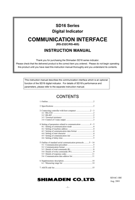 Communication Interface (Rs-232C/Rs-485) Instruction Manual