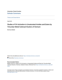 Studies of CH Activation in Unsaturated Amides and Esters by Trinuclear Metal Carbonyl Clusters of Osmium