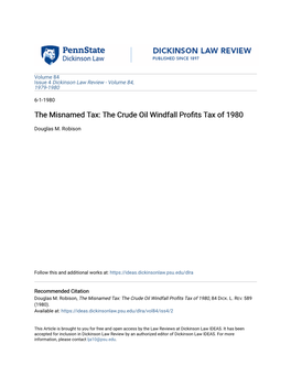 The Crude Oil Windfall Profits Tax of 1980