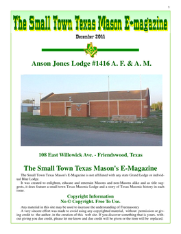 The Small Town Texas Mason's E-Magazine Anson Jones Lodge