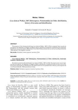 Loxa Deducta Walker, 1867 (Heteroptera: Pentatomidae) in Chile: Distribution, History of Invasion and Identification