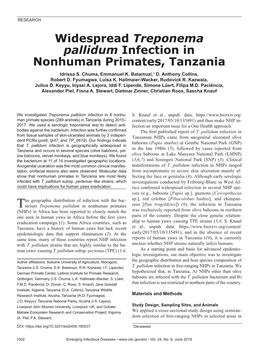 Widespread Treponema Pallidum Infection in Nonhuman Primates, Tanzania Idrissa S