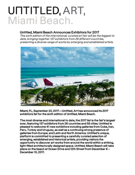 Untitled, Miami Beach Announces Exhibitors for 2017