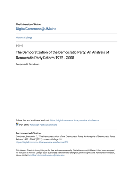 An Analysis of Democratic Party Reform 1972 - 2008