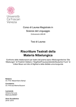 Riscritture Teatrali Della Materia Nibelungica