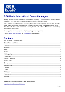 BBC Radio International Drama Catalogue Contents