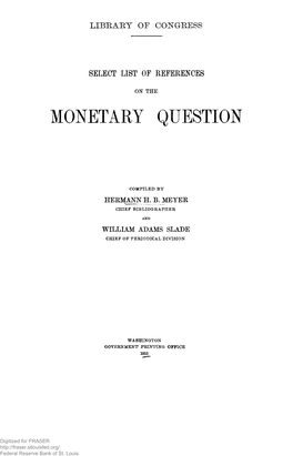 Select List of References on the Monetary Question
