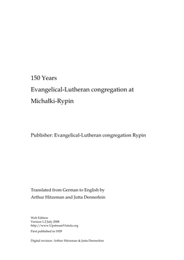 150 Years Evangelical-Lutheran Congregation at Michalki Rypin