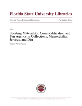 Sporting Materiality: Commodification and Fan Agency in Collections, Memorabilia, Jerseys, and Dirt Stephen Patrick Andon