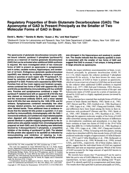 Regulatory Properties of Brain Glutamate Decarboxylase (GAD): the Apoenzyme of GAD Is Present Principally As the Smaller of Two Molecular Forms of GAD in Brain