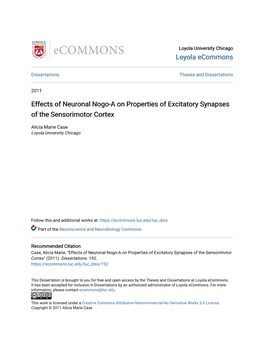 Effects of Neuronal Nogo-A on Properties of Excitatory Synapses of the Sensorimotor Cortex