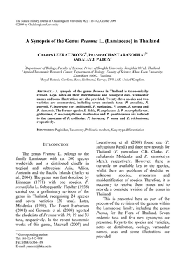 A Synopsis of the Genus Premna L. (Lamiaceae) in Thailand