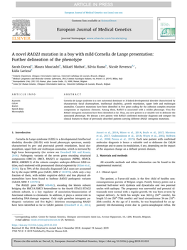 A Novel RAD21 Mutation in a Boy with Mild Cornelia De Lange Presentation Further Delineation of the Phenotype