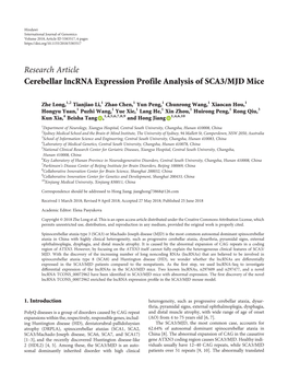 Research Article Cerebellar Lncrna Expression Profile Analysis of SCA3/MJD Mice