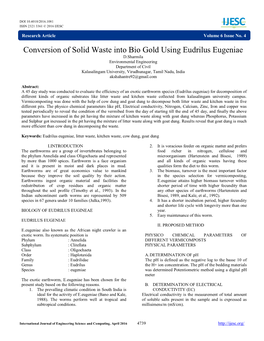 Conversion of Solid Waste Into Bio Gold Using Eudrilus Eugeniae