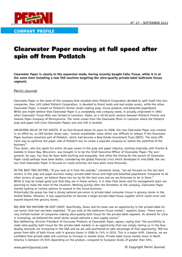 Clearwater Paper Moving at Full Speed After Spin Off from Potlatch