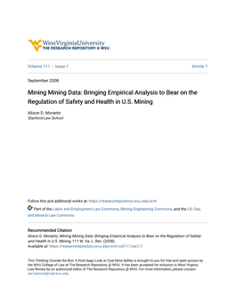 Mining Mining Data: Bringing Empirical Analysis to Bear on the Regulation of Safety and Health in U.S