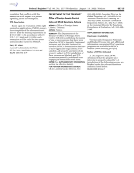 Federal Register/Vol. 86, No. 157/Wednesday, August 18, 2021/Notices