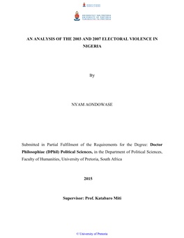 An Analysis of the 2003 and 2007 Electoral Violence in Nigeria