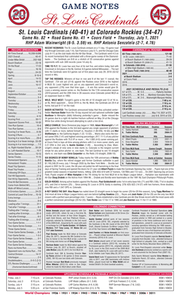 St. Louis Cardinals (40-41) at Colorado Rockies (34-47) Game No