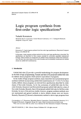 Logic Program Synthesis from First-Order Logic Specifications*