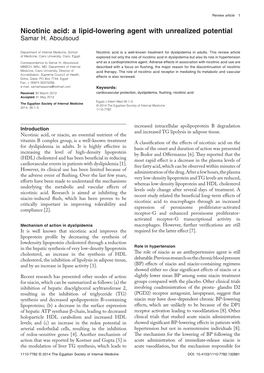 Nicotinic Acid: a Lipid-Lowering Agent with Unrealized Potential Samar H