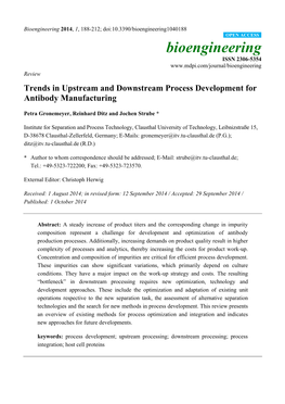 Trends in Upstream and Downstream Process Development for Antibody Manufacturing