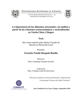 La Importancia De Los Alimentos Artesanales: Un Análisis a Partir De Las Relaciones Socioeconómicas Y Socioculturales En Tuxtla Chico, Chiapas