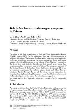In Taiwan Debris Flow Hazards and Emergency Response