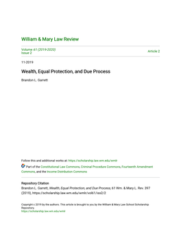 Wealth, Equal Protection, and Due Process