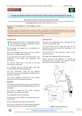 A Study on Medicinal Plants in Kozhenchery Taluk, Pathanamthitta District, Kerala