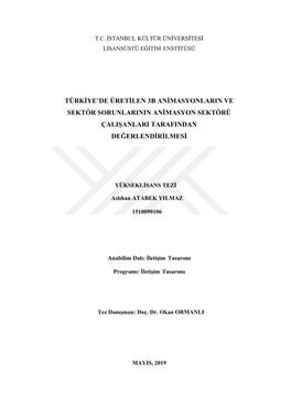 Türkiye'de Üretilen 3B Animasyonlarin Ve Sektör Sorunlarinin Animasyon Sektörü Çalişanlari Tarafindan Değerlendir