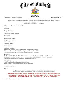 AGENDA Monthly Council Meeting November 8, 2010