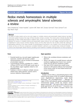 Redox Metals Homeostasis in Multiple Sclerosis and Amyotrophic Lateral