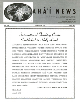 HA' I NEWS PUBLISHED MONTHLY by the NATIONAL SPIRITUAL ASSEMBLY OI' the BAHA'is of the UNITED STATES for BAHA'ls ONL Y