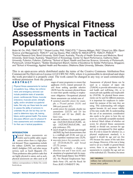 Use of Physical Fitness Assessments in Tactical Populations