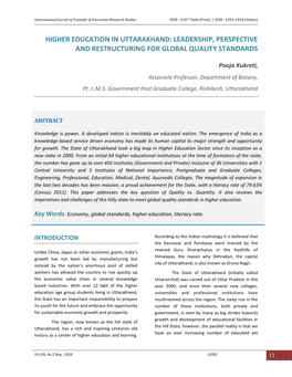 Higher Education in Uttarakhand: Leadership, Perspective and Restructuring for Global Quality Standards