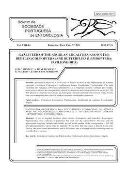 Boletim Da SOCIEDADE PORTUGUESA De ENTOMOLOGIA