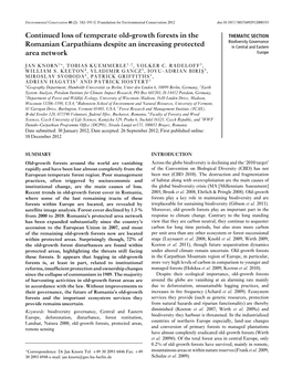 Continued Loss of Temperate Old-Growth Forests in the Romanian Carpathians Despite an Increasing Protected Area Network