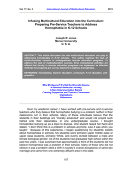 Infusing Multicultural Education Into the Curriculum: Preparing Pre-Service Teachers to Address Homophobia in K-12 Schools