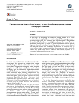 Physicochemical, Textural and Sensory Properties of Orange Pomace Added Tavukgöğsü Ice Cream