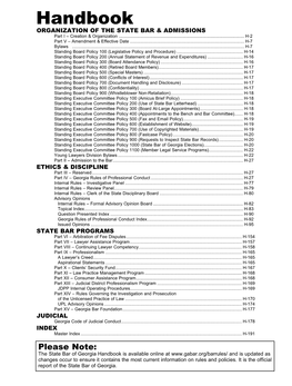 Handbook ORGANIZATION of the STATE BAR & ADMISSIONS Part I – Creation & Organization