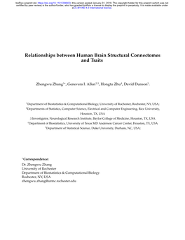 Relationships Between Human Brain Structural Connectomes and Traits