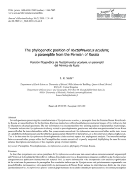 The Phylogenetic Position of Nyctiphruretus Acudens, a Parareptile from the Permian of Russia